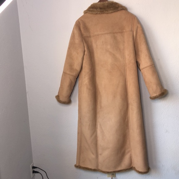 Utex Faux Shearling Long Coat Camel Tan Suede Plush Lined Full Length Medium - Picture 6 of 11